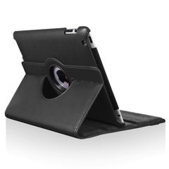 【在庫セール】iPad2 iPad3 iPad4 360度回転式 スタンド仕様 レザー ケース 液晶保護フィルム付き ブラック