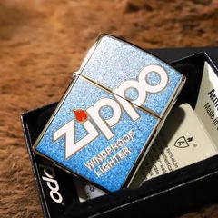 【Armor ZIPPO】さわやかカラー ロゴマーク ２面 ブルー 青 アーマージッポ 重いジッポ 派手なジッポ かわいいジッポ プレゼント 人気 zippo ZIPPO オイルライター キャンプライター アウトドア アメリカン 滑らない