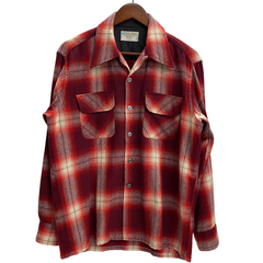 ヴィンテージ vintage 70's ジェーシーペニー J.C.Penney オンブレチェック オープンカラーシャツ 開襟 長袖シャツ レッド Mサイズ 201MT-4192 VB