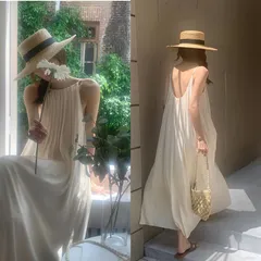 ワンピース 夏 レディース キャミワンピース ロング丈 キャミソール ノースリーブ ワンピース 大きいサイズ 夏 ワンピース ロング 無袖 レディース ゆったり 体型カバー 着痩せ シンプル カジュアル リゾート 旅行 ビーチ 海prowow02