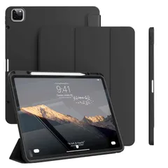【人気商品】12.9対応 Pro Pro iPad iPad 衝撃吸収 薄型 軽量 TPUソフトカバー ブラック オートスリープ機能 三つ折りスタンド 第2世代Pencil充電 収納 ペンシル 対応 2022/2021/2020) (第6/5/4世代 ケース