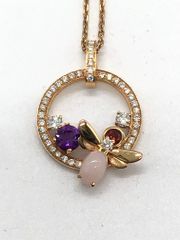 【ITC03UDCL654】CHAUMET ショーメ K18PG 750 アトラップモワ ピンクオパール アメジスト ガーネット ダイヤモンド ネックレス 6.8g 42㎝