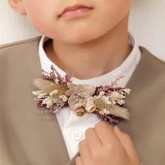 3way𓂃𓂂𓏸 ドライフラワー ベビー蝶ネクタイ 04 / ボルドー×ベージュ フラワーヘアアクセサリー ヘアクリップ / ハンドメイド キッズ蝶ネクタイ / フラワーブローチ コサージュ 髪飾り / 浴衣 七五三 着物 被布飾り 帯飾り