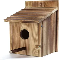 MINORITY DESIGN 野鳥用巣箱 前扉タイプ 取り付け型 本格 焼杉仕様 野鳥観察 バードウォッチング 中庭 公園 鳥小屋 屋外( 焼杉色)のサムネイル