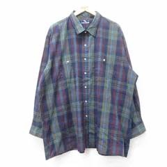 XL/古着 長袖 シャツ メンズ 90s 大きいサイズ ロング丈 紺他 ネイビー チェック 25aug20 中古 トップス