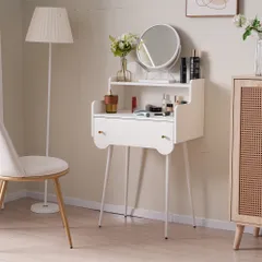 ドレッサー コンパクト 化粧台 メイク台 一面鏡 360°回転鏡 座デスク ミシン台  鏡台
