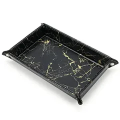 大理石柄ブラック_Medium レザートレイ アクセサリートレイ 大理石柄 長方形 小物入れ 折り畳み式 こものいれ 卓上 おしゃれ 腕時計トレー 鍵 スマホ メガネ リモコン 収納ボックス おしゃれ 携帯便利 (ブラック)
