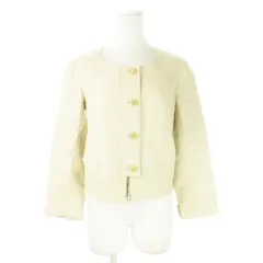 エトロ ETRO ノーカラージャケット ダブルジップ 七分袖 リネン 麻 裏地総柄 40 S ベージュ /AO13 ■GY19のサムネイル