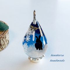 ドロップ空ネックレス(雪景色＊うさぎ)