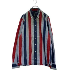 TOMMY HILFIGER 長袖 ストライプシャツ M ライトブルー ネイビー レッド トミーヒルフィガー ボタンダウン 古着卸 アメリカ仕入 a604-6405