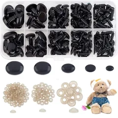 SUPERFINDINGS 楕円形 さし目 ぬいぐるみ目 動物 プラスチック 犬の鼻 125個入り プラスチック 6/8/11/14/17mm ブラック 5サイズ 目玉さし鼻 ワッシャー付きプラスチック安全目 ドールアイ ドールメイキング クラフト 手芸パーツ