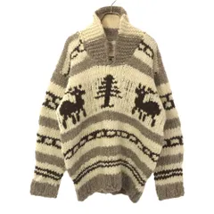 ウール ハンドニット 長袖 カウチンセーター ブラウン系 メンズ 古着 【240207】