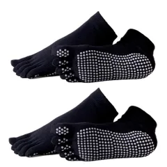 [Copeflap] ヨガソックス 5本指 ピラティス 靴下 滑り止め 2足セット レディース 指あり (ブラック)