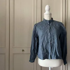 @ 179/WG 花柄 総柄 ブラウス シャツ 刺繍 長袖 ハイネック Mサイズ 38 9号　お呼ばれ　デート　オフィスカジュアル　食事会