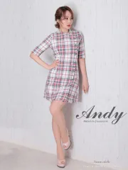 レッド [AN-ON2732]【Andy/ アンディ】ミックスツイード/ チェック/ 半袖/ フレア/ Aライン/ フロントボタン/ ミニドレス / キャバドレス/ ワンピース/ パーティードレス/ ドレス