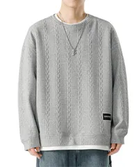 [Four leaf] 【おしゃれ×スッキリ】 重ね着風 メンズ トレーナー トップス カットソー 長袖 スウェット 長袖tシャツ 秋物 秋冬 ストリート系 ロンティー レイヤード 丸首 エンボス加工 無地 春 秋 冬 冬服 (JP, アル [グレー] [L]