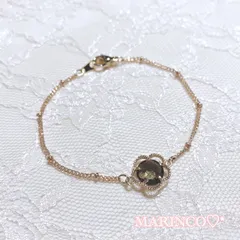 茶 ブラウン 上品 クリスタルフラワーブレスレット／ブラウン(NO.1021)