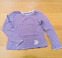 【値下げ】紫×グレー襟元・袖フリル（130cm）ストライプ  長袖シャツ