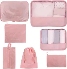 らくちん生活ネット トラベルポーチ 7種セット 下着 シューズ 小物入れ 化粧ポーチ 異なるサイズ パッキング 旅行( ピンク)