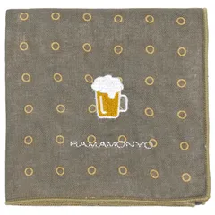濱文様　リバーシブルガーゼハンカチ　リングドットとビール　約29×29cm　綿100％　日本製　新品