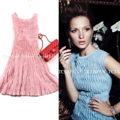 48万 シャネル ワンピース CHANEL ピンク カシミア リネン 可愛すぎる ふんわり ニット CCコマーク 美人見えドレス 超美品 34 36