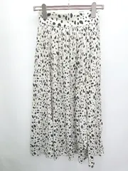 ◇ NICE CLAUP ナイスクラップ 総柄 ロング丈 プリーツ スカート サイズF オフホワイト系 ブラック レディース P  【1406110019717】