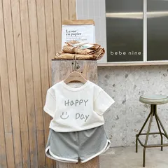 キッズ90cm【新品/即出荷】半袖セットアップ　ホワイト/オリーブ