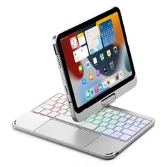 360度回転 2024 iPad mini A17 Pro キーボード iPad Mini 第6世代 キーボードケース タッチパッド バックライト付き 折りたたみ iPad mini6 mini7 キーボード カバー 一体型 トラックパッド付きシルバー