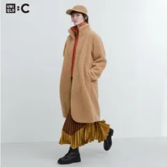 ユニクロc UNIQLOc ボアフリーススタンドカラーコート　L ブラック UNIQLO:C】まだ買える、ボアフリースコート オンライン限定