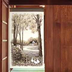 ■SIMON BAKER■のれん「アヒルと家」85x150cm ×5枚セット【日本製】のれん 暖簾 家紋 間仕切り ジブリ トトロ 千と千尋 風景 景色 目隠し スヌーピー ウィリアムモリス【匿名配送らくらくメルカリ便全国送料無料】