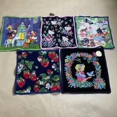★ FEILER フェイラー ハンカチ 希少 レア 5点 まとめ商品 ハローキティコラボ ストロベリーフィールド 青い鳥と少女 ワールドトリップジャーマニー ブレーメンの音楽隊 レディース 0.13kg