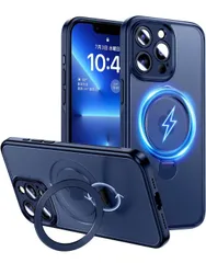 ★Magic John iphone14pro max ケース 半透明 商務 スタンド付き 隠し収納 iphone14promax ケース 滑り止め 耐衝撃 カメラ保護 TPU製フレーム ズレにくい  iphone 14 pro max ブルー