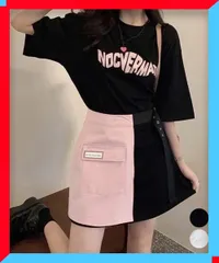 新品 ロゴTシャツワンピース 巻きミニスカート 大人可愛い夏ワンピ 韓国風ミニワンピ春 重ね着ロンt着やせ