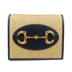 未使用 グッチ ホースビット 621891 キャンバス レザー ゴールド金具 ベージュ ブラック 二つ折り財布 0496 GUCCI