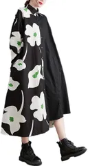 Ｍｉｎｅｓａｍ ロングワンピース レディース シャツワンピース 長袖 プリーツワンピース 秋 きれいめ バイカラー 切り替え 着痩せ おしゃれ 12 ブラック( 12 ブラック,  Free Size)