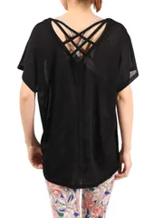 新生活応援SALEバッククロス Tee ブラック [Pane(t)one(パネットワン)] ヨガウェア 超軽量シースルーストレッチTee4タイプ トップス レディース バッククロス Tee ブラック