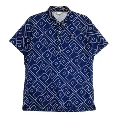 サイズ：M AND PER SE アンパスィ 2022年 半袖ポロシャツ ボタンダウン apロゴ総柄 ネイビー系 [240101485541] ゴルフウェア メンズ ストスト