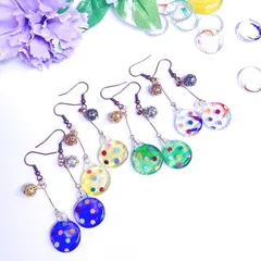 水玉おはじきカラフルピアス　4種　水玉　ピアス　イヤリング　ハンドメイド　おはじき　ガラス　水玉　和装　着物　イヤリング無料　ドット　カラフル　レトロ