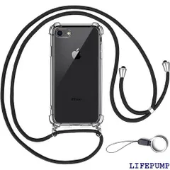 OJBSEN iPhone SE 3/2 用ケース アイフォンSE 第3/2世代 iPhone7/8 用カバー ストラップ2種付き 調節可能な ショルダー 肩がけ 首掛け 紐付き 薄型 透明 PC + 軽量 シリコン TPUバンパー 耐衝 ース クリア 221