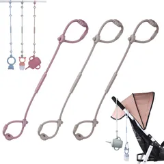 【迅速発送】ベビーカー おもちゃストラップ 3本セット 多用途 超軽量 スナップオン 調節可能 シリコン製 落下防止バンド おしゃぶりホルダー おもちゃホルダー シッピーカップ マグホルダー 3色入り Light Grey+Power Rose+Sand