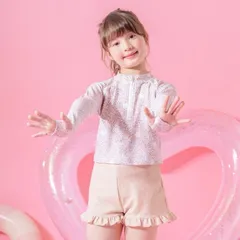 【小花柄猫・ベージュ】ラッシュガード+フリルパンツセット TAK キッズ キャサリンコテージ