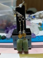 アマゾナイトとシトリンと水晶のお守りピアス