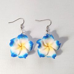 11　プルメリア　フラワーピアス　ブルー×イエロー