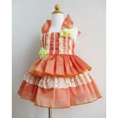 ふりふりフリルいっぱいサンドレス　90サイズ　子供ドレス　ベビードレス　サーモンピンク　お姫様ドレス　フォーマルドレス　ワンピース　誕生日　クリスマス　プレゼント　写真撮影