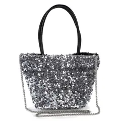 [ハルジオ] スパンコールバッグ パーティーバッグ レディース トート ショルダー トートバッグ ショルダーバッグ ハンドバッグ ポシェット チェーン チェーンバッグ 小さめ ミニ ブラック シルバー おしゃれ かわいい 結婚式 ドレス パーティ [シルバー]