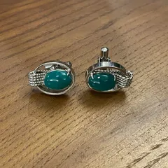 グリーンストーン付き カフリンクス グリーン×シルバー