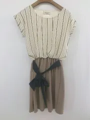 ◇ Fabulous Angela ストライプ 切替 半袖 ミニ ワンピース サイズM ライトベージュ系 ブラウン系 ブラック レディース P  【1301060000252】