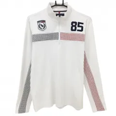 トミーヒルフィガー 長袖ハイネックシャツ 白×ネイビー 袖ドット ハーフジップ メンズ L ゴルフウェア Tommy Hilfiger Golf