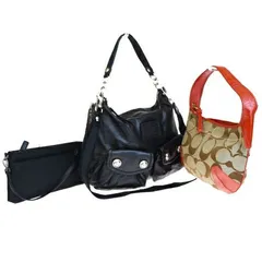 【中古】 3点セット コーチ COACH シグネチャー ポピー ショルダーバッグ ブラック ブラウン レッド キャンバス レザー 03HD858
