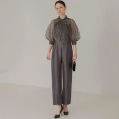 LEJA レジャ　ドット柄 スパンコール パフスリーブ ボレロ オールインワン ドレス　グレー　S  結婚式　ブライダル　パーティ　二次会